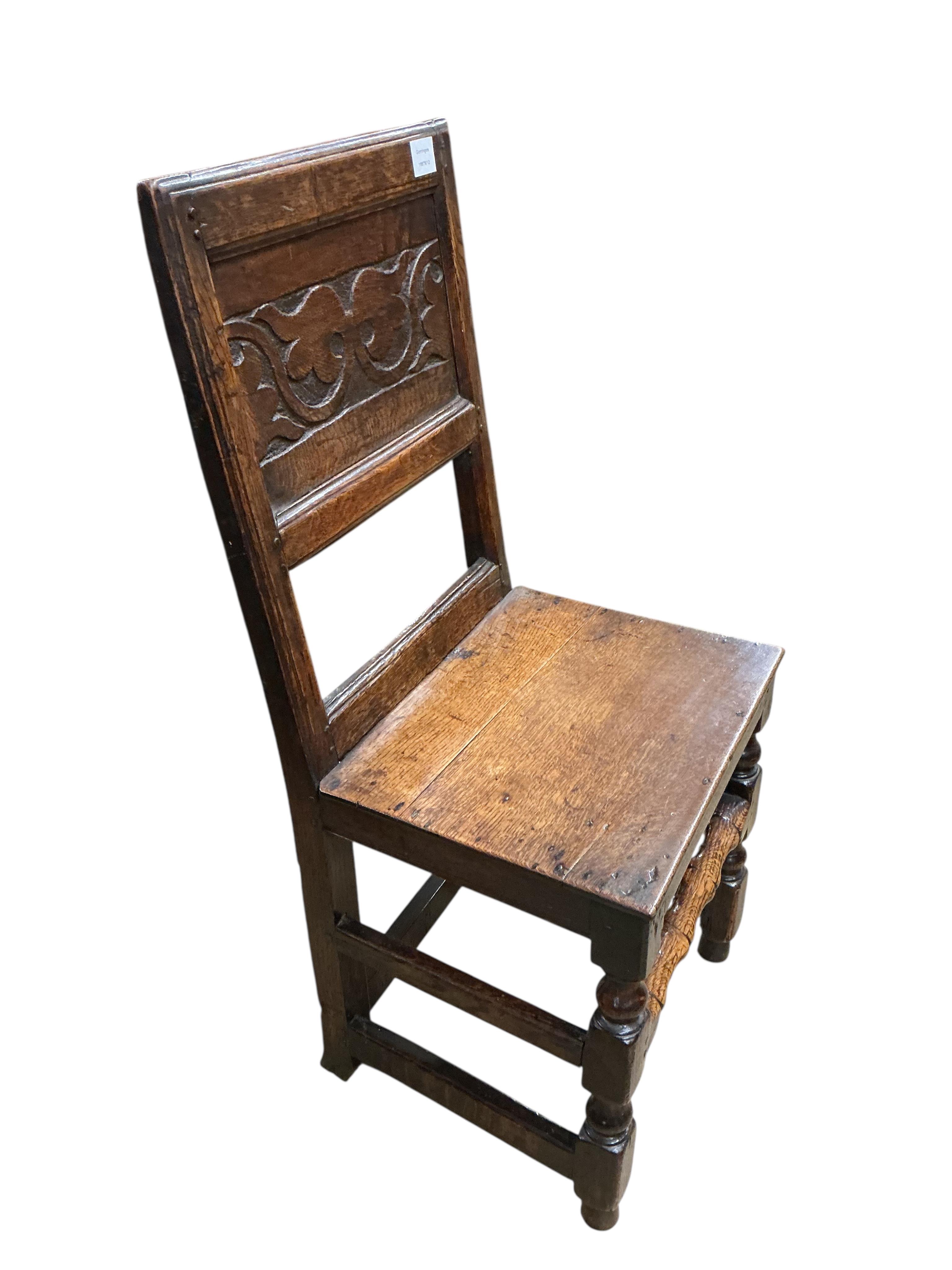 A late 17th century oak side chair, width 45cm, depth 37cm, height 100cm